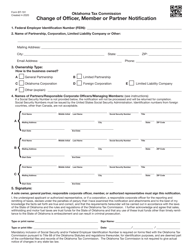 Form BT-191 Change of Officer, Member or Partner Notification - Oklahoma