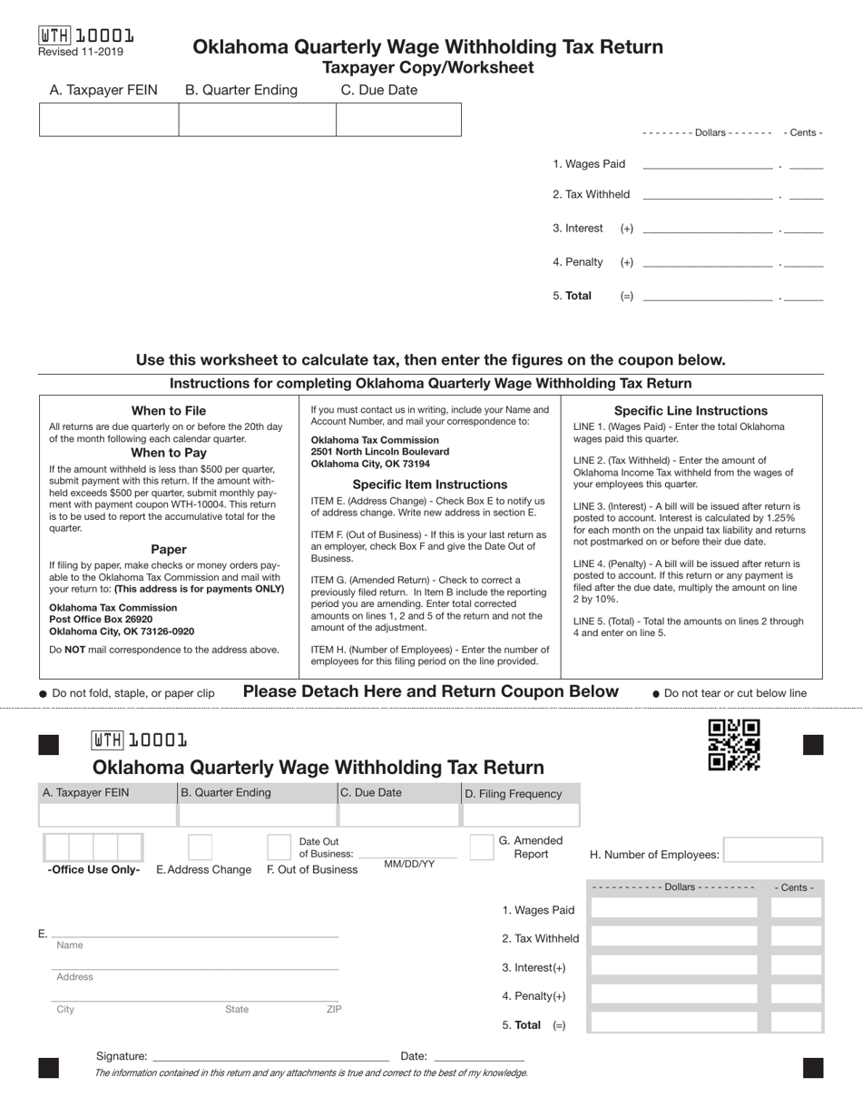 Form WTH10001 Fill Out, Sign Online and Download Fillable PDF, Oklahoma Templateroller