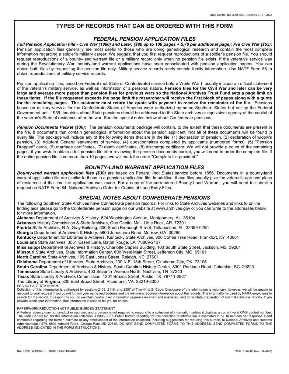 Natf Form 85 Download Printable Pdf Or Fill Online National Archives Nara Order For Copies Of 6388
