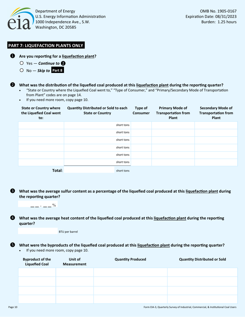 Form EIA-3 Quarterly Survey of Industrial, Commercial  Institutional Coal Users, Page 10