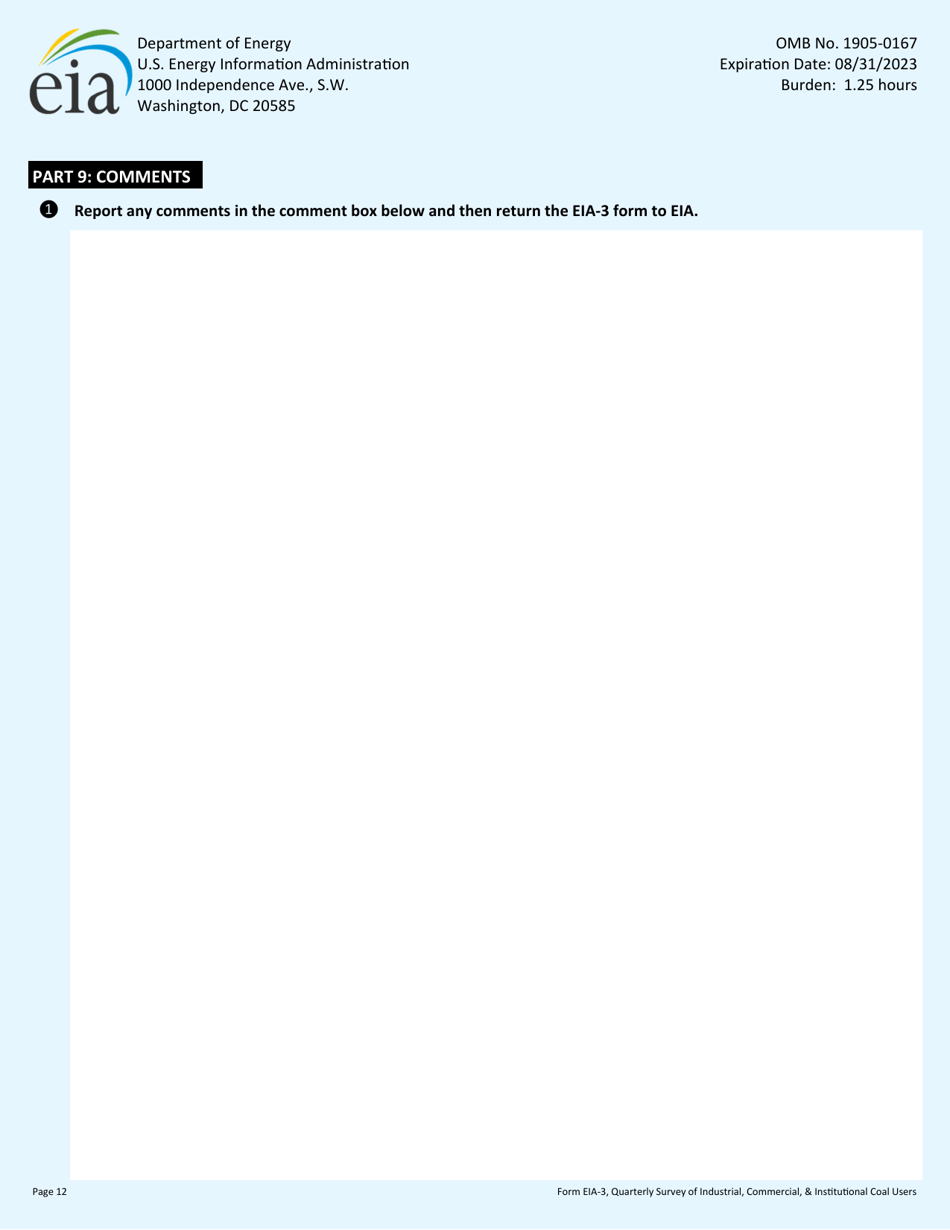 Form EIA-3 Quarterly Survey of Industrial, Commercial  Institutional Coal Users, Page 12