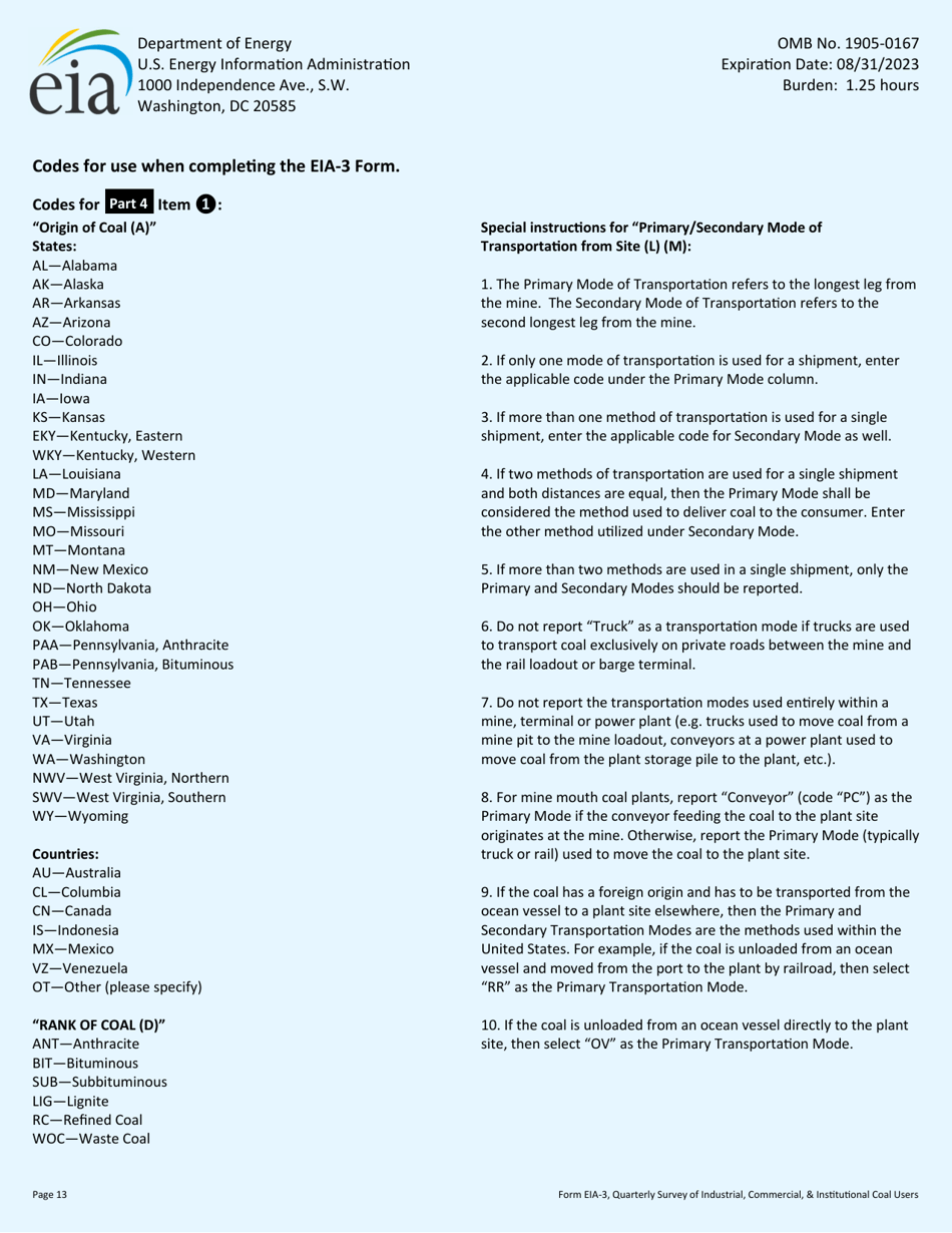 Form EIA-3 Quarterly Survey of Industrial, Commercial  Institutional Coal Users, Page 13