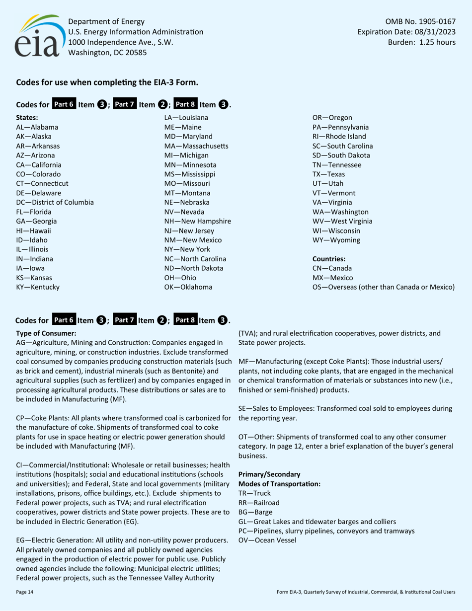 Form EIA-3 Quarterly Survey of Industrial, Commercial  Institutional Coal Users, Page 14