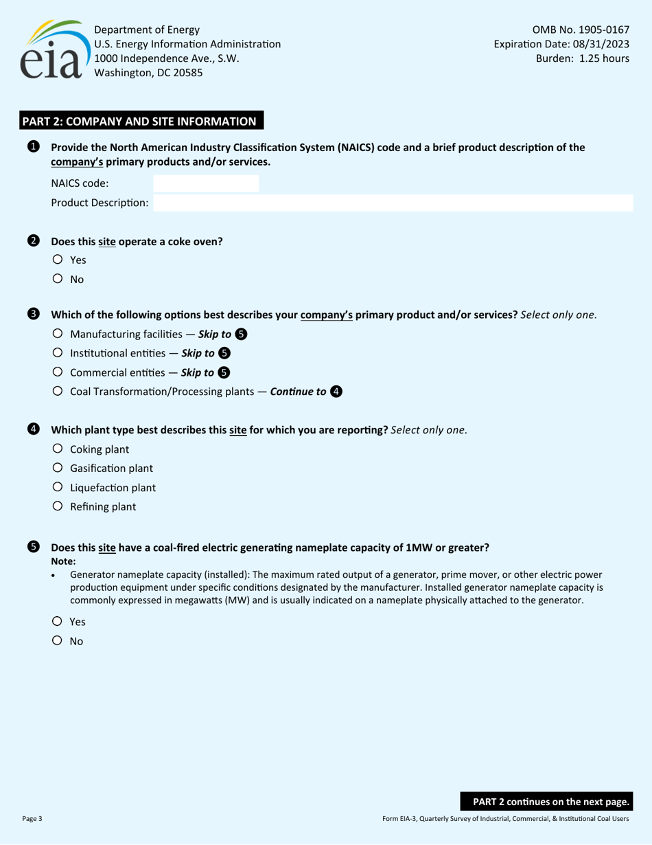 Form EIA-3 Quarterly Survey of Industrial, Commercial  Institutional Coal Users, Page 3