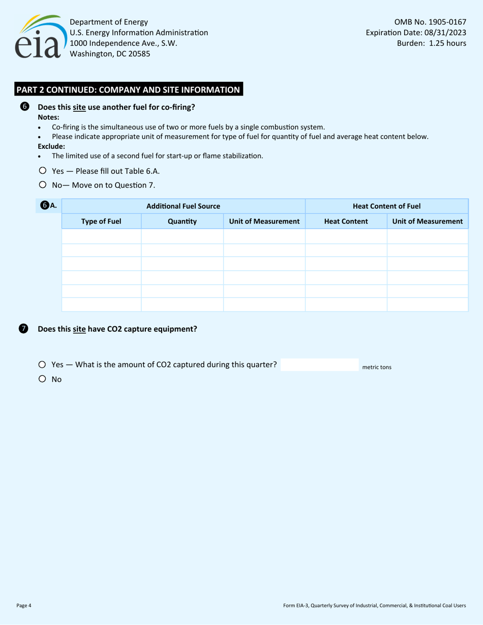 Form EIA-3 Quarterly Survey of Industrial, Commercial  Institutional Coal Users, Page 4