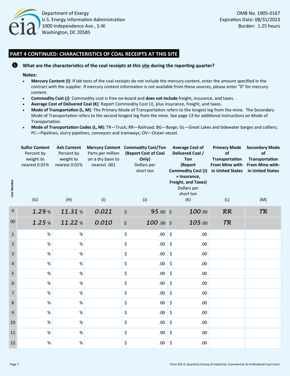 Form EIA-3 Quarterly Survey of Industrial, Commercial  Institutional Coal Users, Page 7