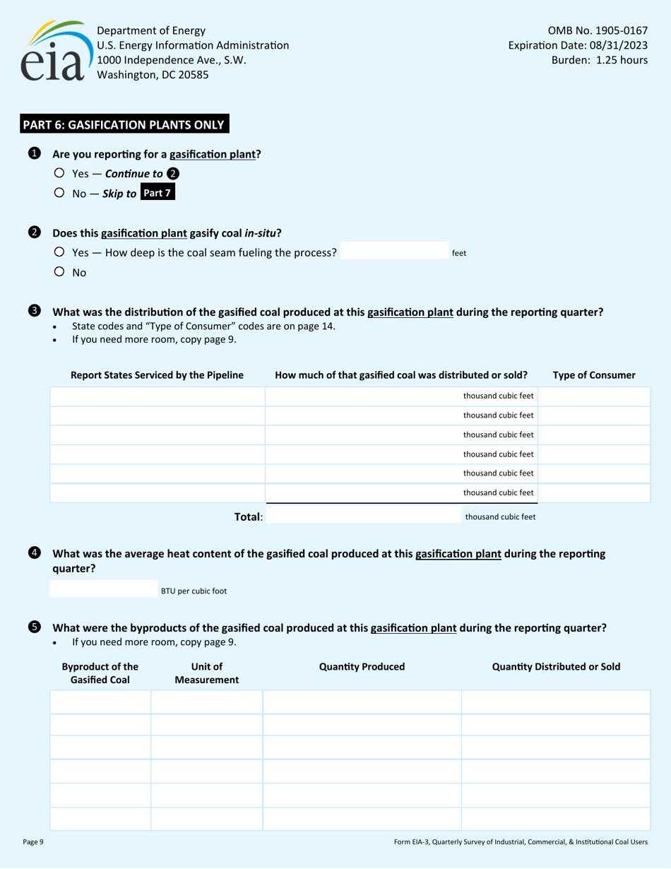 Form EIA-3 Quarterly Survey of Industrial, Commercial  Institutional Coal Users, Page 9