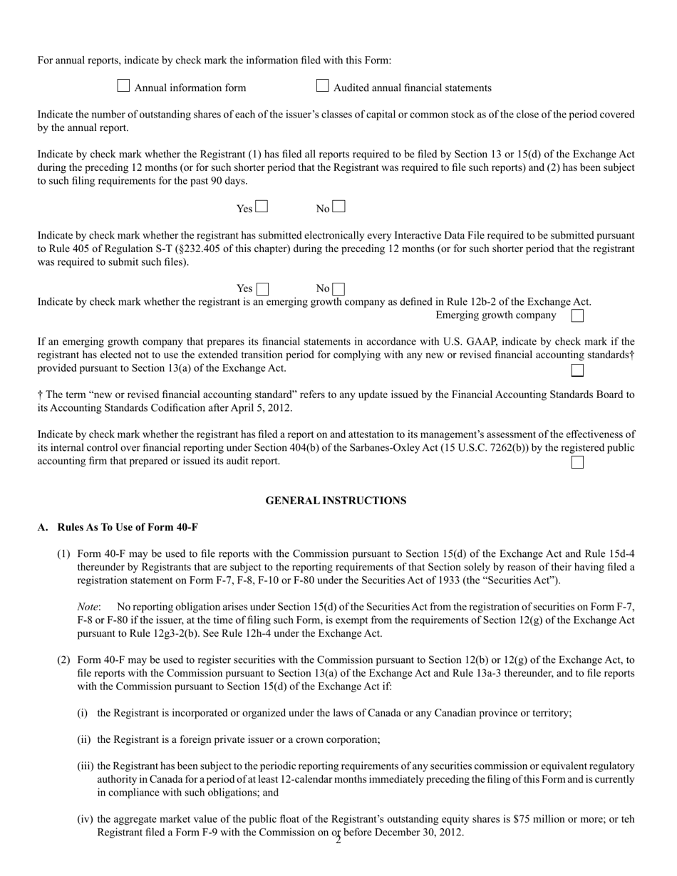 Form 40-F (SEC Form 2285) Registration Statement Pursuant to Section 12 or Annual Report Pursuant to Section 13(A) or 15(D), Page 2