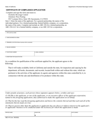 Form ABC-410 &quot;Certificate of Compliance Application&quot; - California