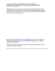 Form DBO-803 Comments or Complaints Regarding Dbo Performance - California, Page 2