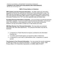 Form DBO-803 Comments or Complaints Regarding Dbo Performance - California, Page 3