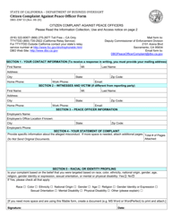 Form DBO-ENF53 Citizen Complaint Against Peace Officer Form - California