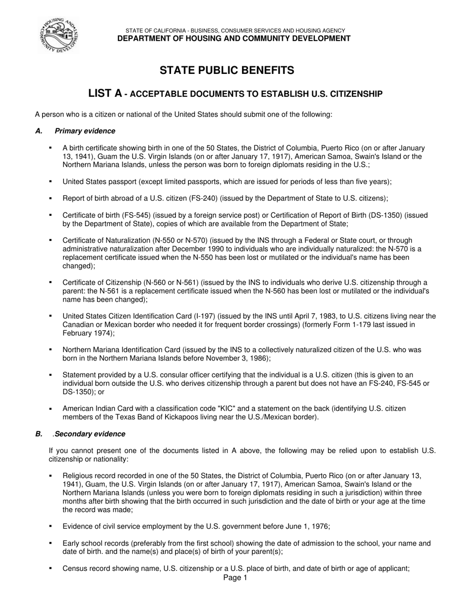 HCD Benefits Status Form 1 Statement of Citizenship, Alienage, and Immigration Status for State Public Benefits - California, Page 3