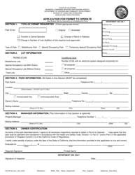 Document preview: Form HCD MP500 Application for Permit to Operate - California