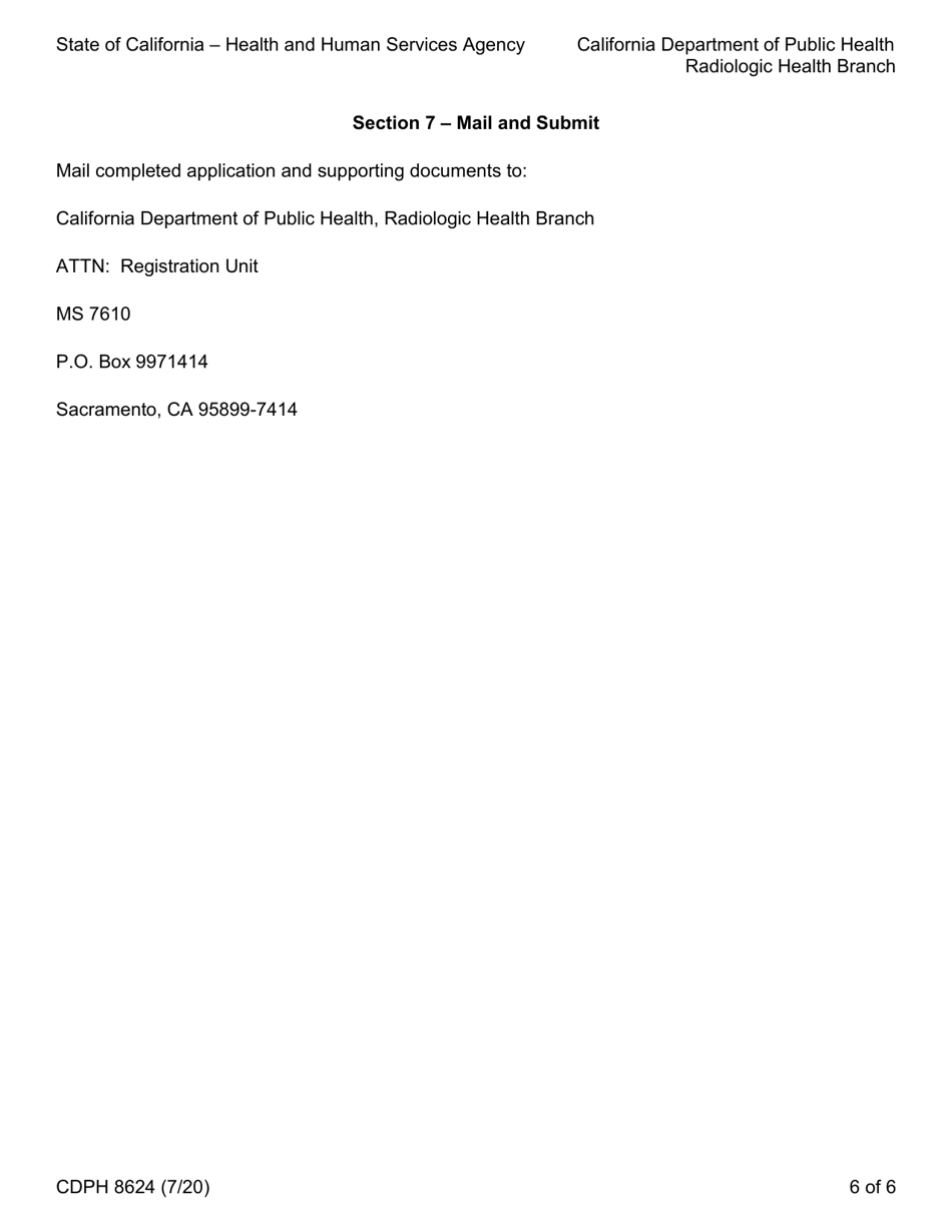 Form CDPH8624 Application for Mammography Machine Certification - California, Page 6