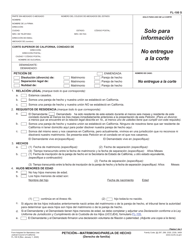 Document preview: Formulario FL-100 Peticion - Matrimonio/Pareja De Hecho (Derecho De Familia) - California (Spanish)