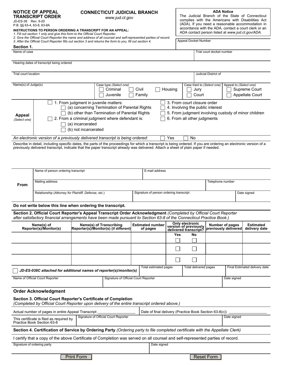 Form JD-ES-38 Download Fillable PDF or Fill Online Notice of Appeal ...