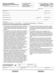 Document preview: Form JD-JM-100 Notice of Appointment Guardian Ad Litem, Child/Youth - Connecticut