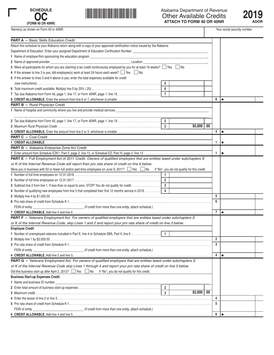 2019 Alabama Other Available Credits - Fill Out, Sign Online and ...