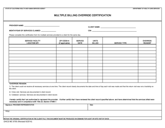 Document preview: Form DHCS MC6700 Multiple Billing Override Certification - California