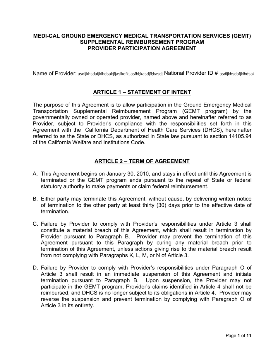 California MediCal Ground Emergency Medical Transportation Services