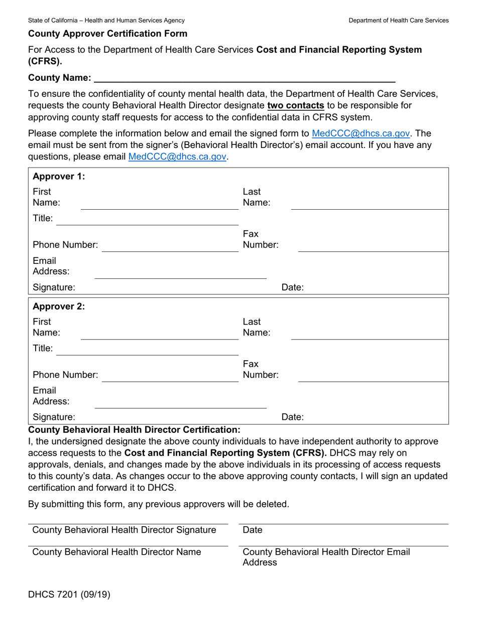 Form DHCS7201 - Fill Out, Sign Online and Download Fillable PDF ...