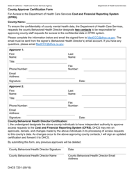 Form DHCS7201 &quot;County Approver Certification for Access to the Department of Health Care Services Cost and Financial Reporting System (Cfrs)&quot; - California