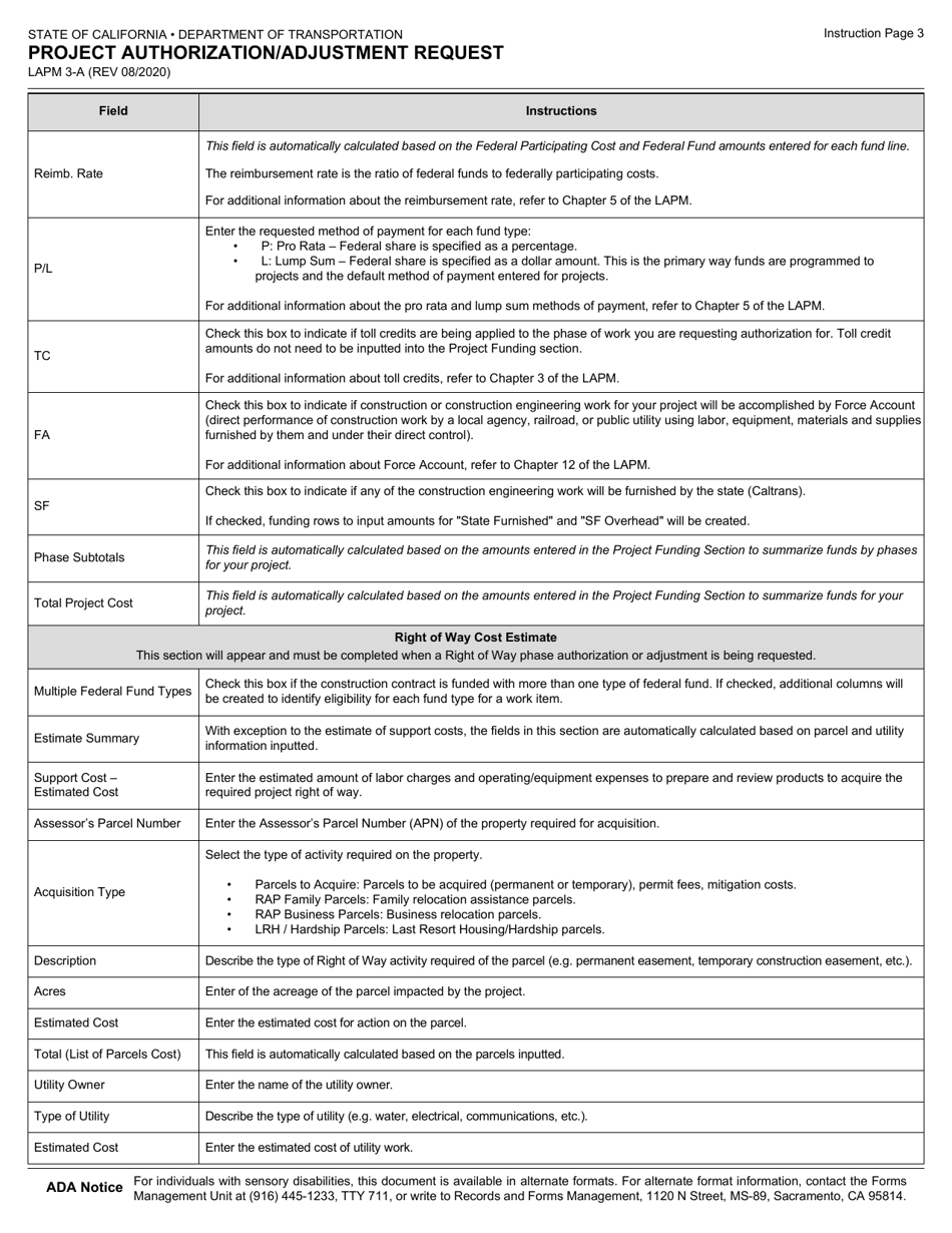 Form LAPM3-A Project Authorization / Adjustment Request - California, Page 5