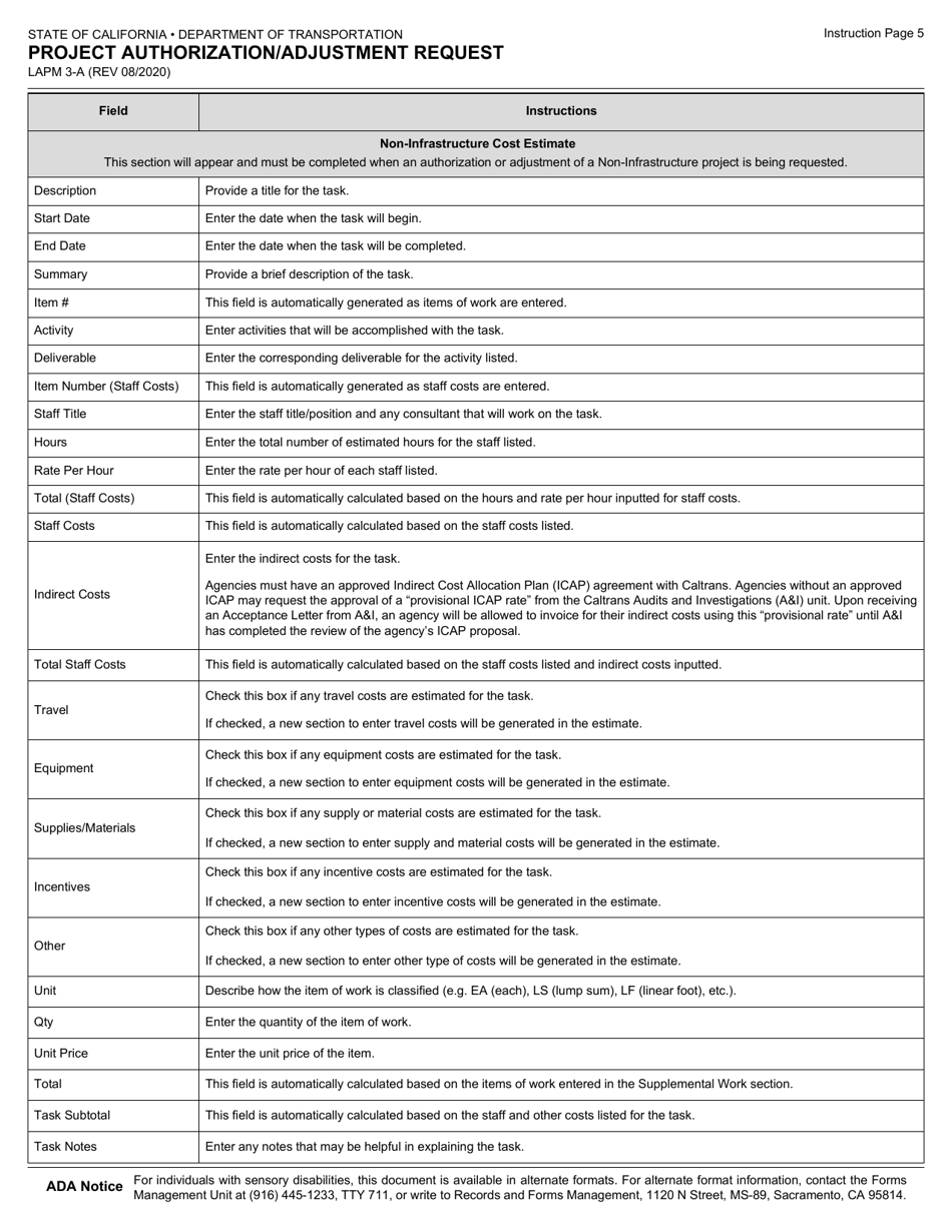 Form LAPM3-A Project Authorization / Adjustment Request - California, Page 7
