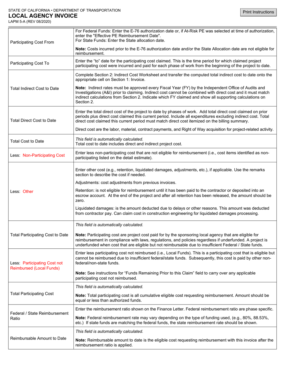 Form LAPM5-A Local Agency Invoice - California, Page 7