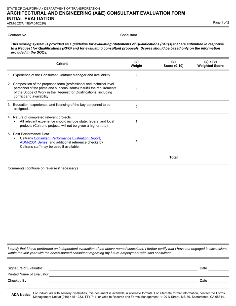 Form ADM-2027A - Fill Out, Sign Online and Download Fillable PDF ...