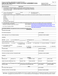 Form ADM-4043ELB Limited Bid Emergency Force Account Agreement (Elb) - California