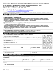 Document preview: Form DBPR HR-7014 Application for Certificate of Competency and Certified Elevator Technician Registration - Florida