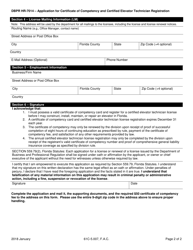 Form DBPR HR-7014 Application for Certificate of Competency and Certified Elevator Technician Registration - Florida, Page 2