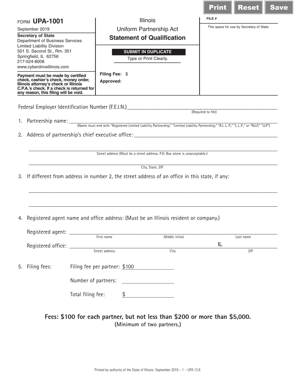 Form UPA-1001 Statement of Qualification - Illinois, Page 1
