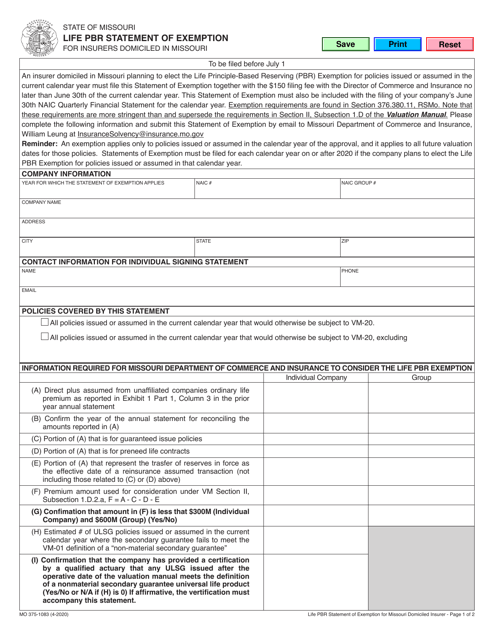 Form MO375-1083  Printable Pdf