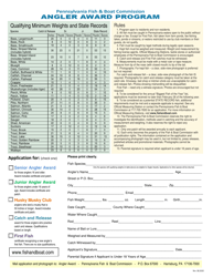 Document preview: Angler Award Program Application - Pennsylvania