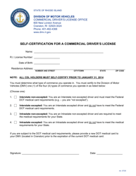 Document preview: Self-certification for a Commercial Driver's License - Rhode Island