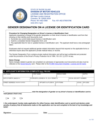 Gender Designation on a License or Identification Card - Rhode Island