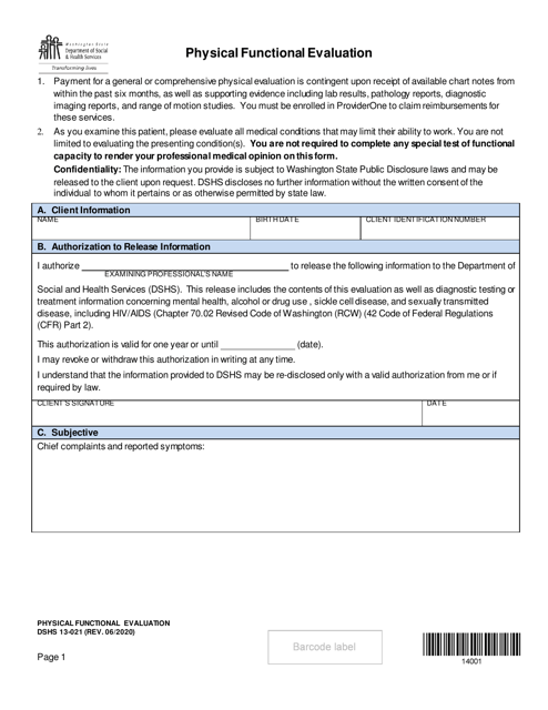 DSHS Form 13-021  Printable Pdf