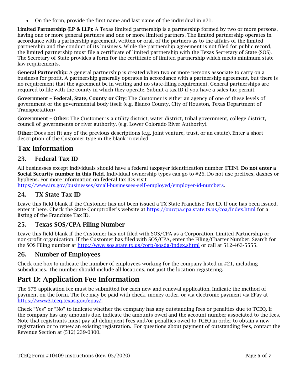 Instructions for Form TCEQ-10409 Application to Claim a Permit by Rule for a Stationary Compactor - Texas, Page 5