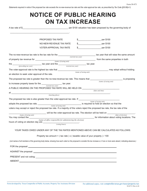 Form 50-873  Printable Pdf