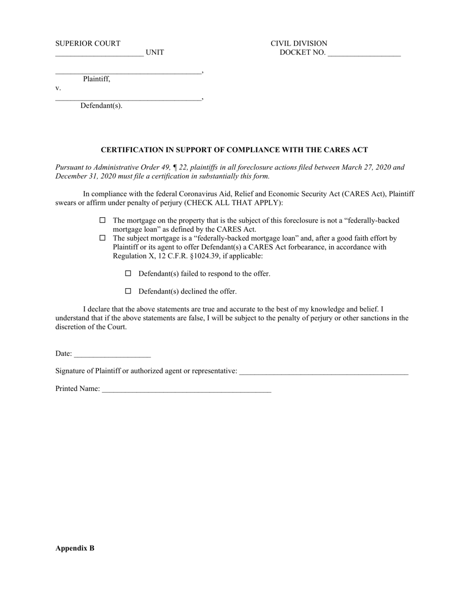 Appendix B Foreclosure Certification - Vermont, Page 1