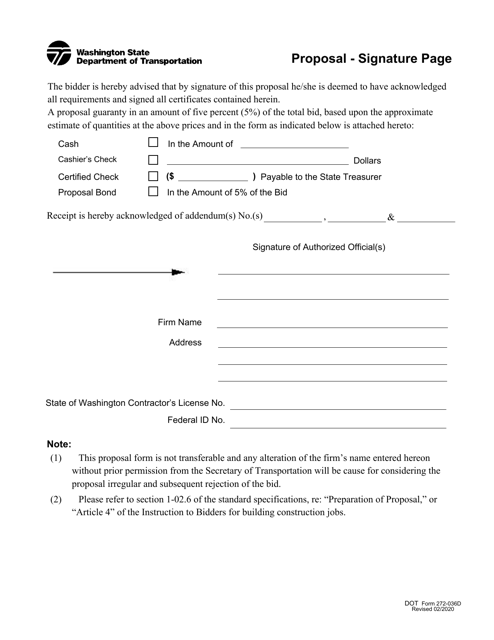 DOT Form 272-036D  Printable Pdf