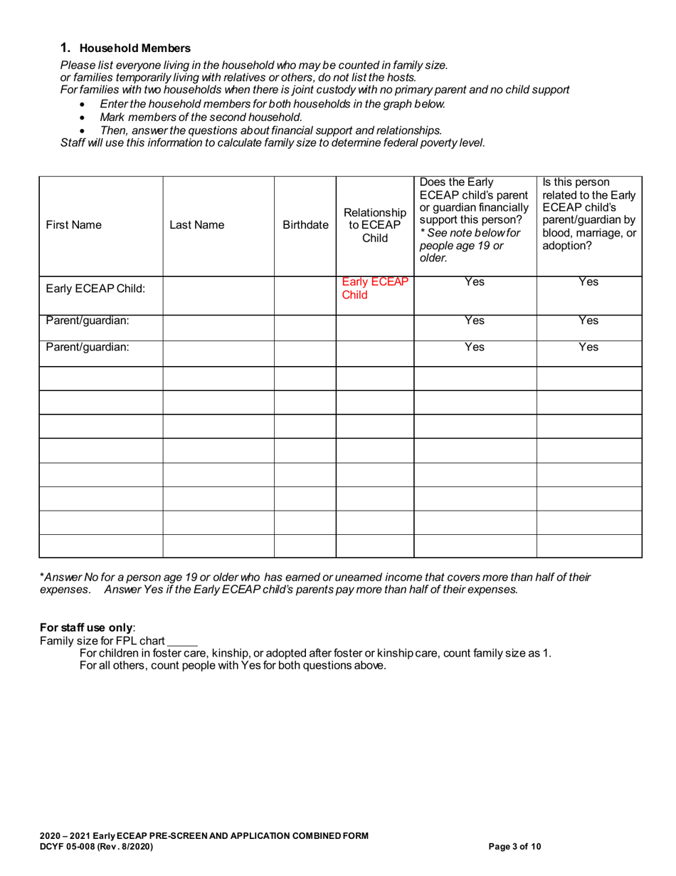 DCYF Form 05-008 Early Eceap Prescreen  Application (Combined Form) - Washington, Page 3