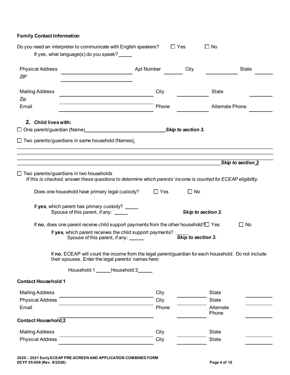 DCYF Form 05-008 Early Eceap Prescreen  Application (Combined Form) - Washington, Page 4