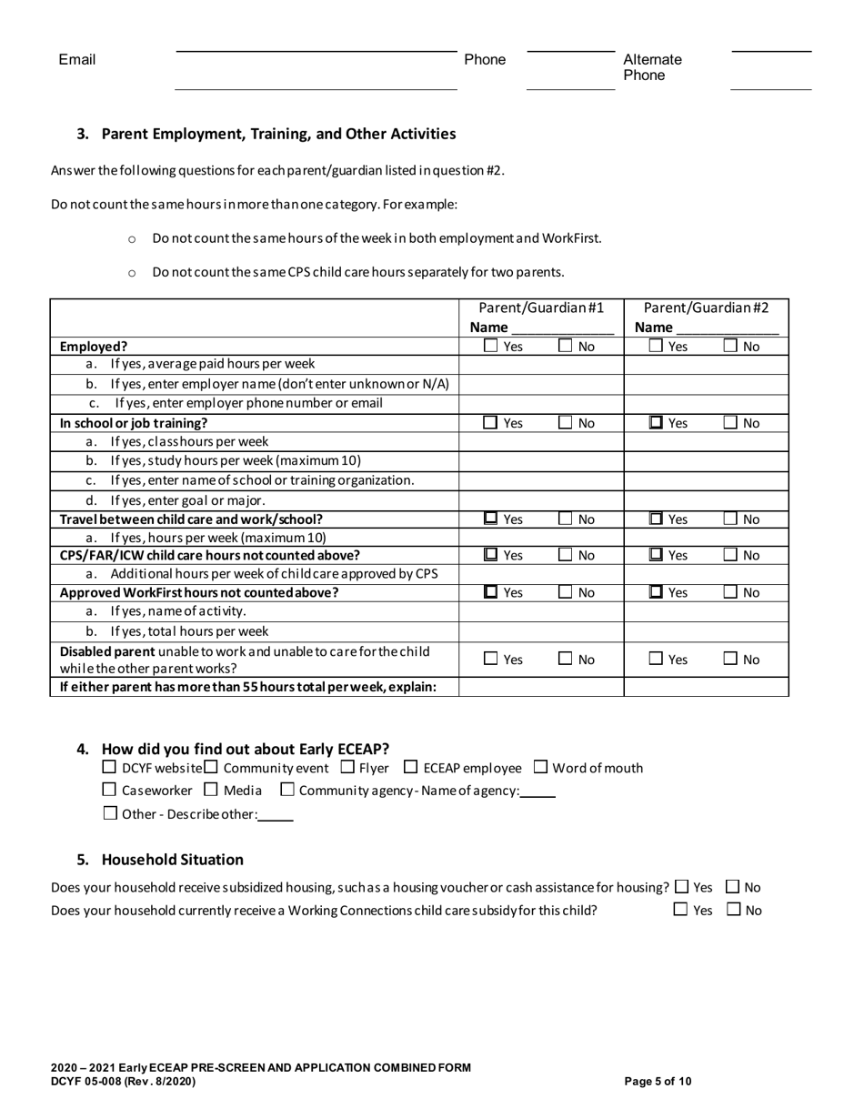 DCYF Form 05-008 Early Eceap Prescreen  Application (Combined Form) - Washington, Page 5
