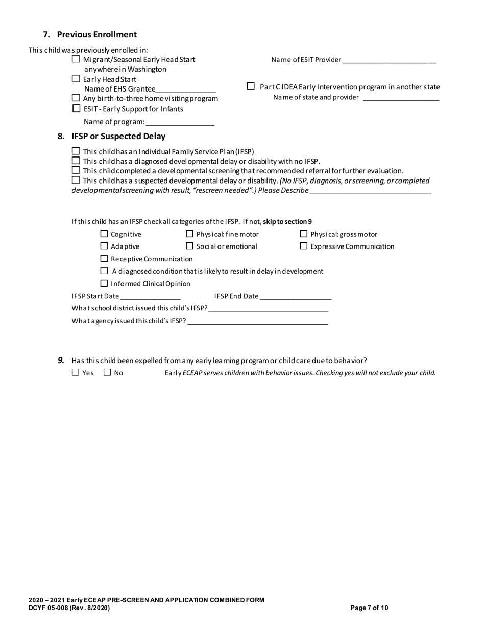 DCYF Form 05-008 Early Eceap Prescreen  Application (Combined Form) - Washington, Page 7