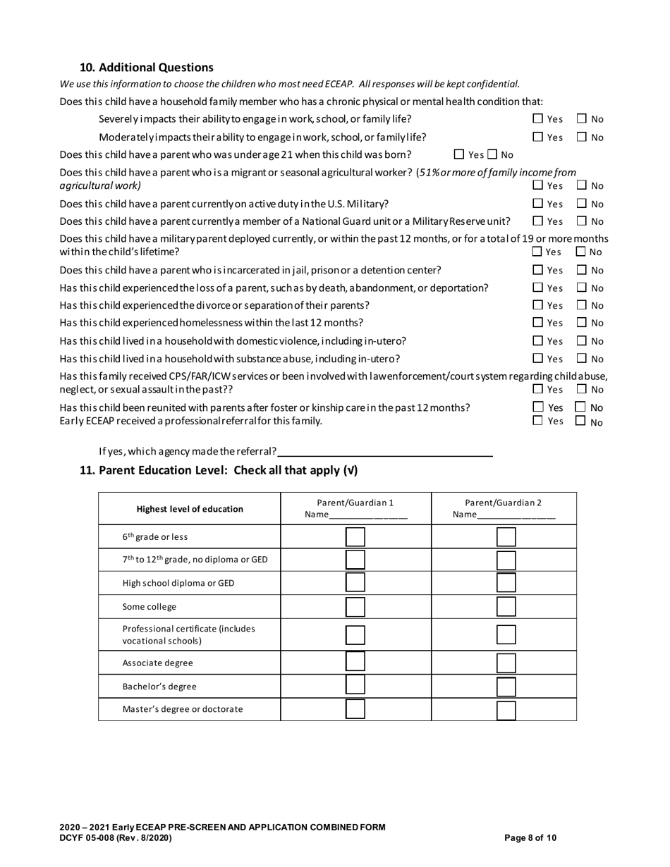DCYF Form 05-008 Early Eceap Prescreen  Application (Combined Form) - Washington, Page 8