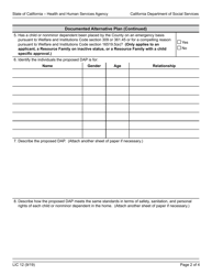 Form LIC12 Resource Family Approval Document Alternative Plan (Dap) - California, Page 2